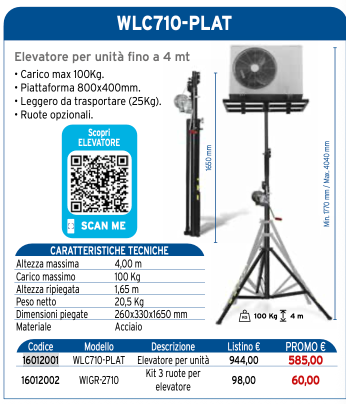 Wigam WLC710-PLAT elevatore per unità condizionamento 16012001