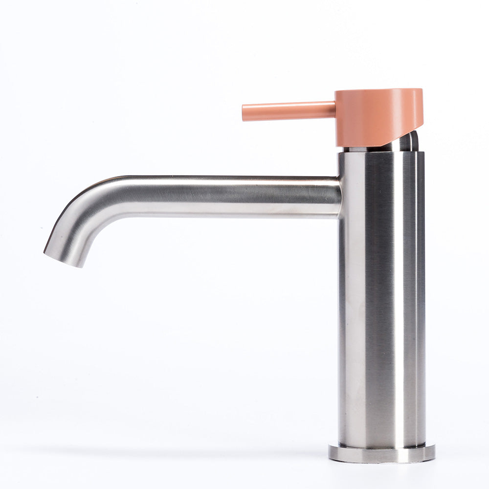 Tubico Colorado miscelatore lavabo senza scarico in acciaio inox con maniglia Cipria Made in Italy T20011X
