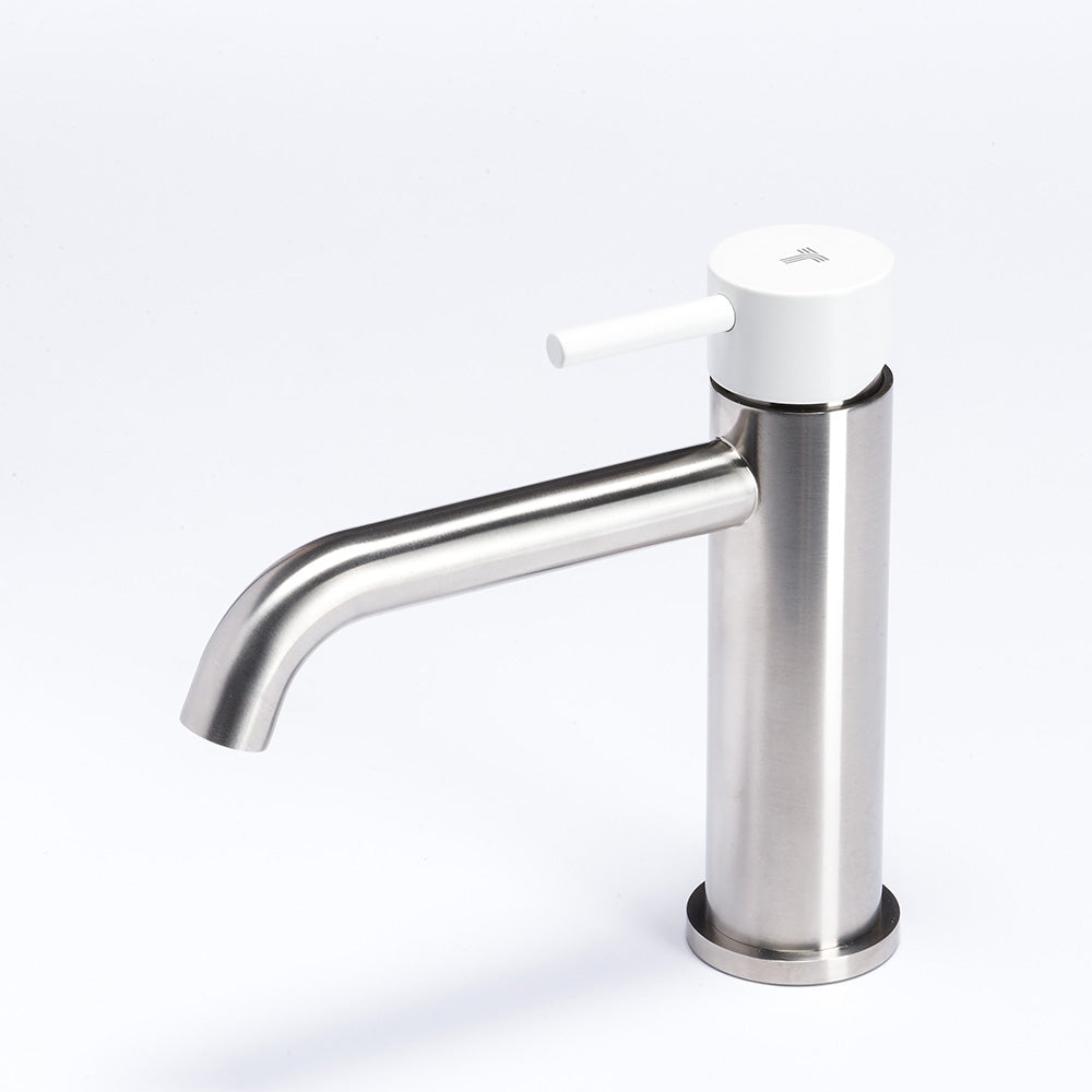 Tubico Colorado miscelatore lavabo senza scarico in acciaio inox con maniglia Neve Made in Italy T20011N