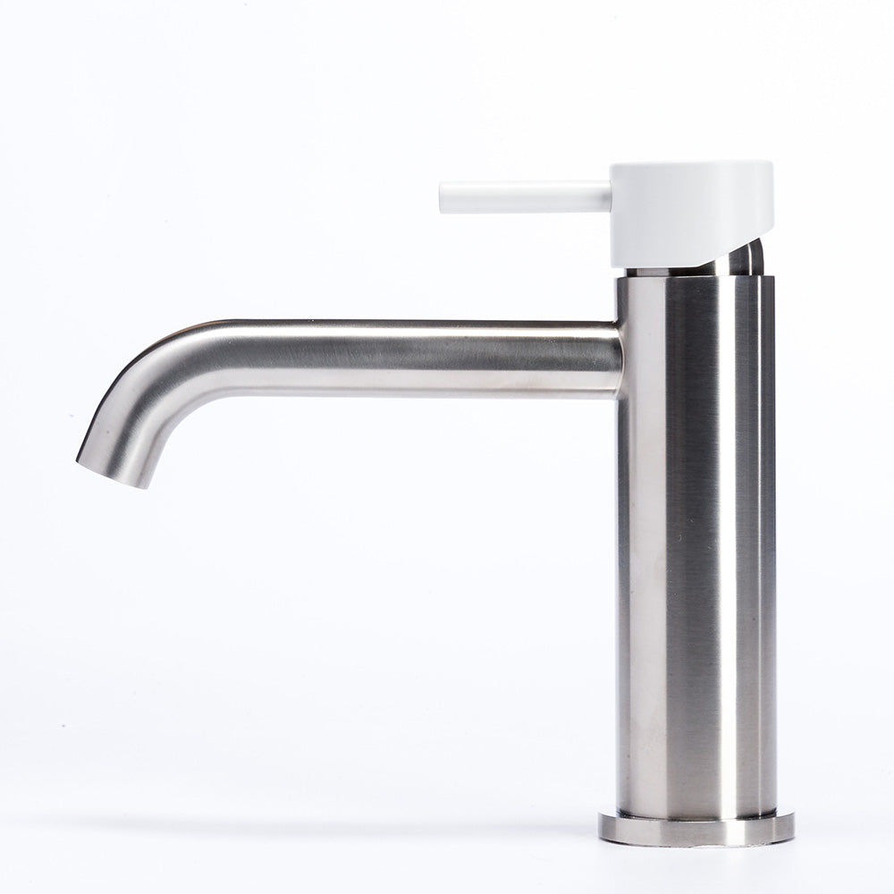 Tubico Colorado miscelatore lavabo senza scarico in acciaio inox con maniglia Neve Made in Italy T20011N