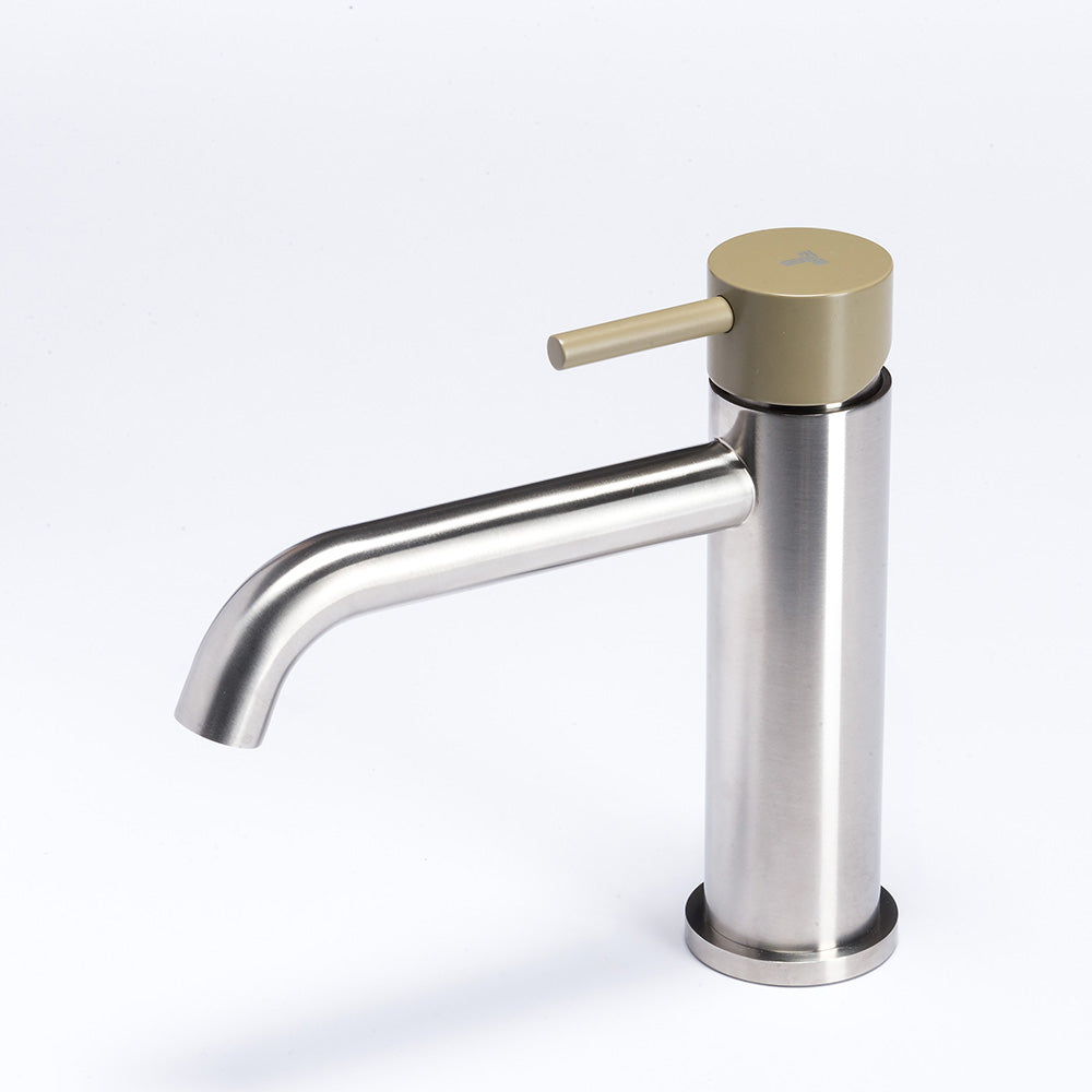Tubico Colorado miscelatore lavabo senza scarico in acciaio inox con maniglia Ulivo Made in Italy T20011U