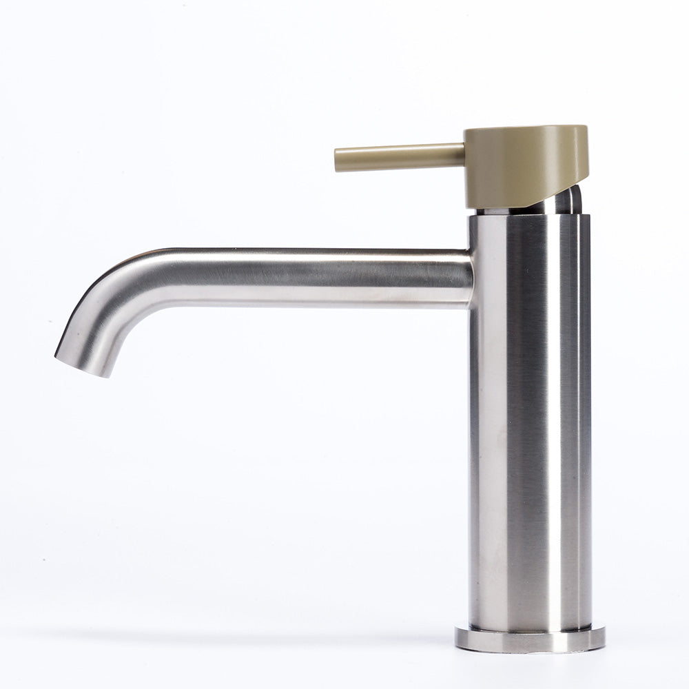 Tubico Colorado miscelatore lavabo senza scarico in acciaio inox con maniglia Ulivo Made in Italy T20011U