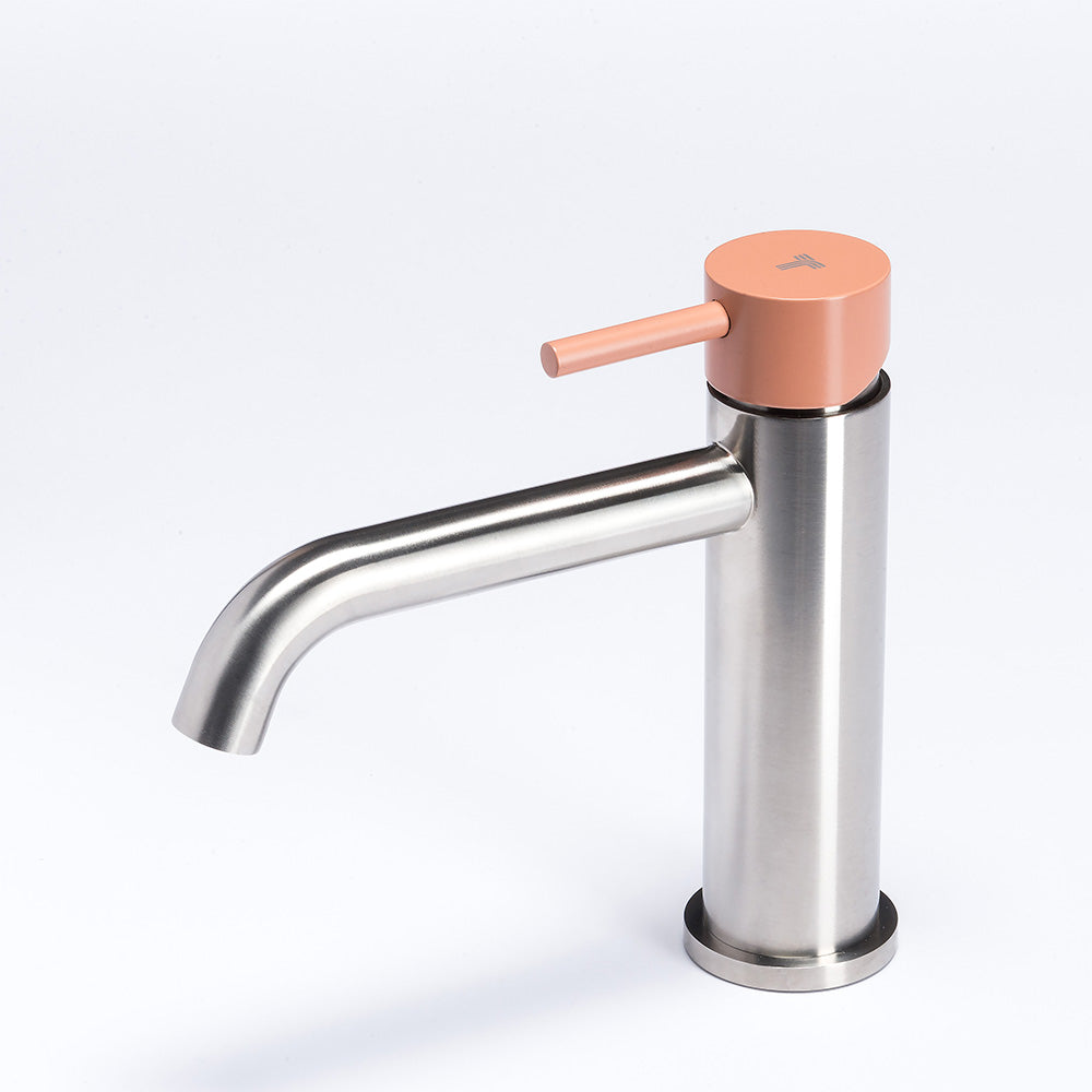 Tubico Colorado miscelatore lavabo senza scarico in acciaio inox con maniglia Cipria Made in Italy T20011X