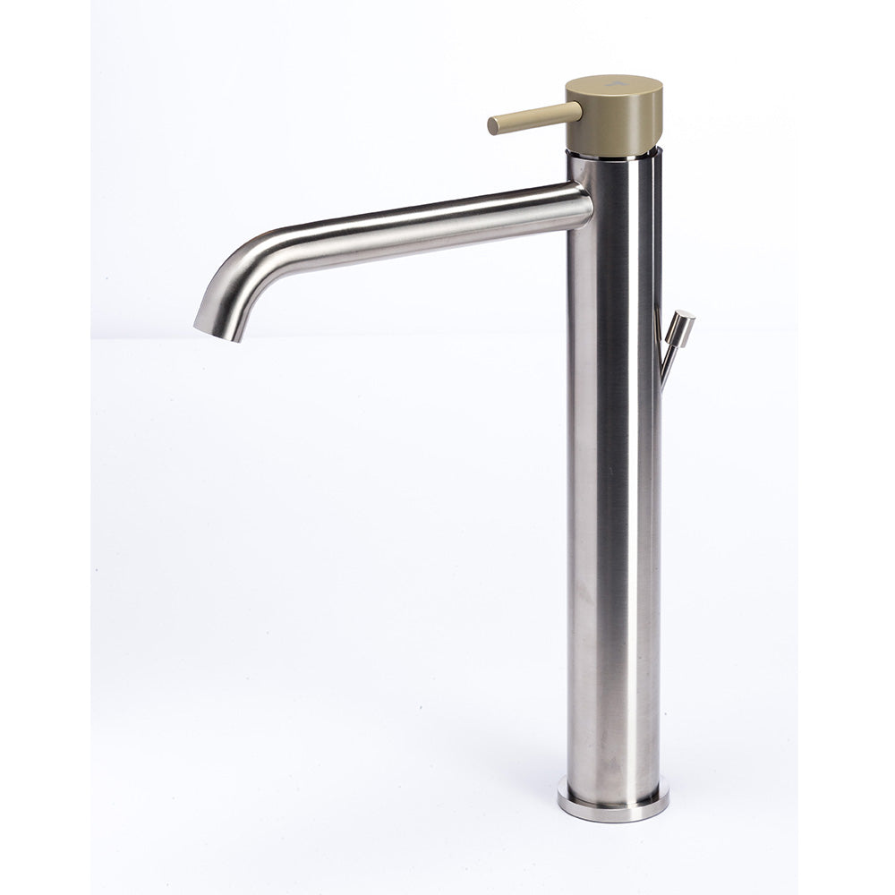 Tubico Colorado miscelatore lavabo alto in acciaio inox con maniglia Ulivo Made in Italy T20020U