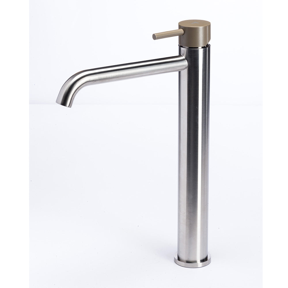 Tubico Colorado miscelatore lavabo alto senza scarico in acciaio inox con maniglia Deserto Made in Italy T20021D