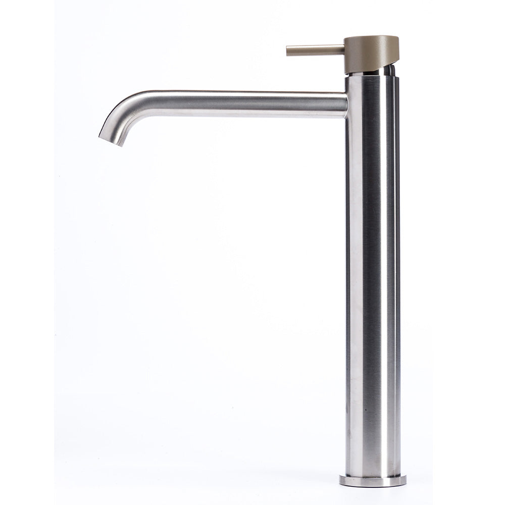 Tubico Colorado miscelatore lavabo alto senza scarico in acciaio inox con maniglia Deserto Made in Italy T20021D