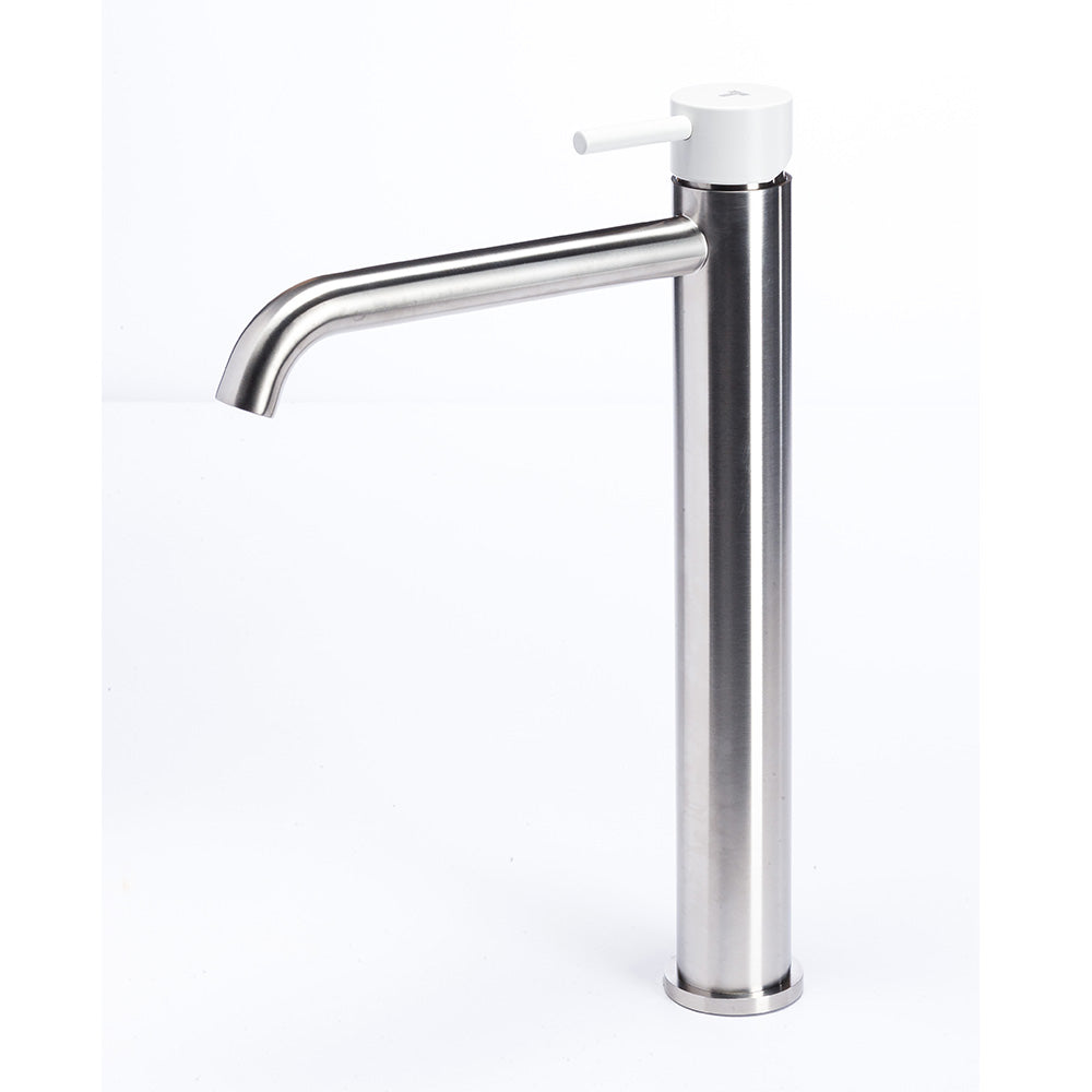 Tubico Colorado miscelatore lavabo alto senza scarico in acciaio inox con maniglia Neve Made in Italy T20021N
