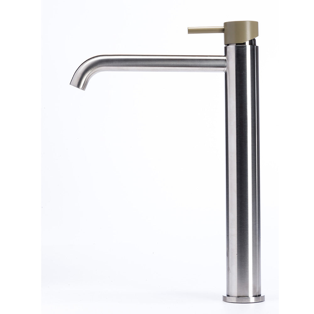 Tubico Colorado miscelatore lavabo alto in acciaio inox con maniglia Ulivo Made in Italy T20020U