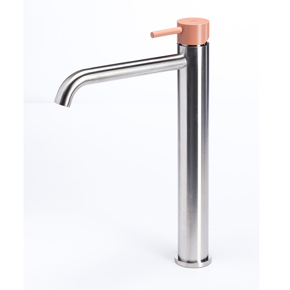 Tubico Colorado miscelatore lavabo alto senza scarico in acciaio inox con maniglia Cipria Made in Italy T20021X