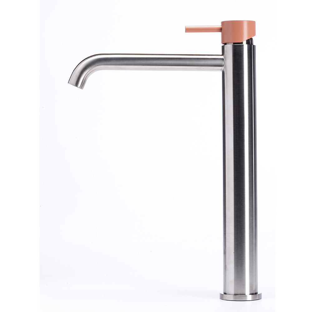 Tubico Colorado miscelatore lavabo alto senza scarico in acciaio inox con maniglia Cipria Made in Italy T20021X
