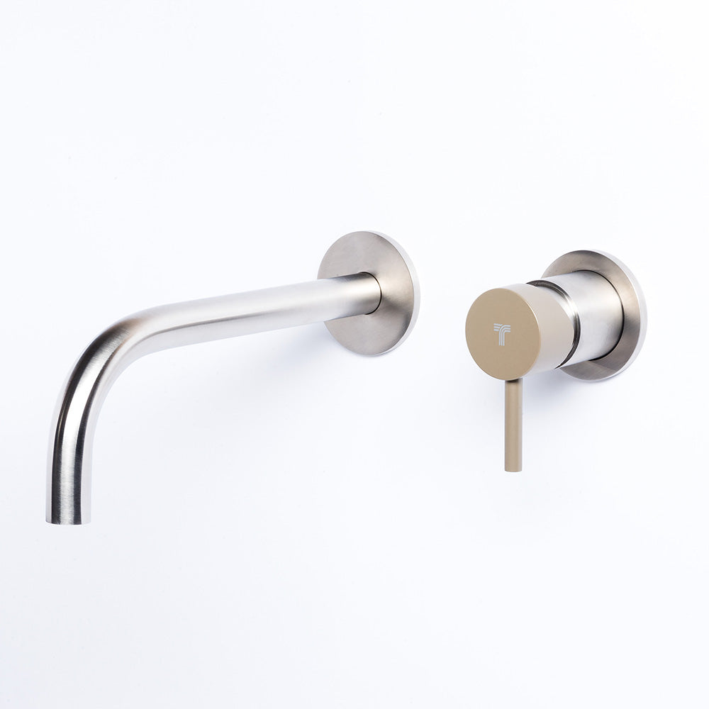 Tubico Colorado miscelatore lavabo a parete in acciaio inox con maniglia Deserto Made in Italy T20050D