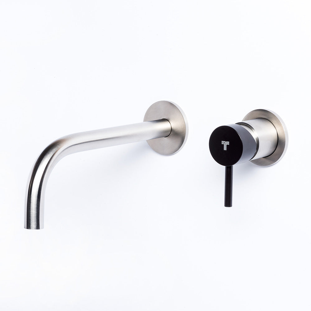 Tubico Colorado miscelatore lavabo a parete in acciaio inox con maniglia Carbone Made in Italy T20050E