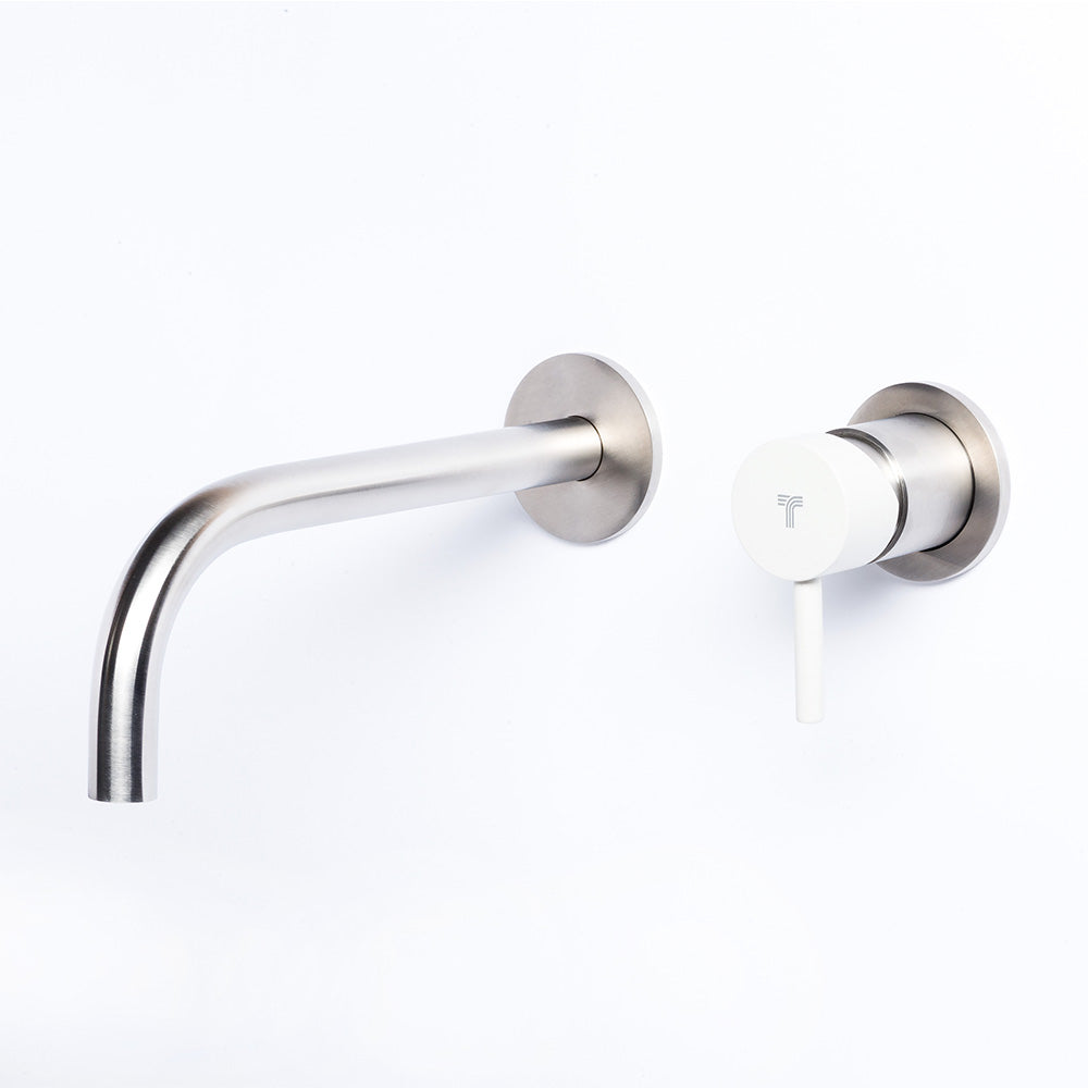 Tubico Colorado miscelatore lavabo a parete in acciaio inox con maniglia Perla Made in Italy T20050P