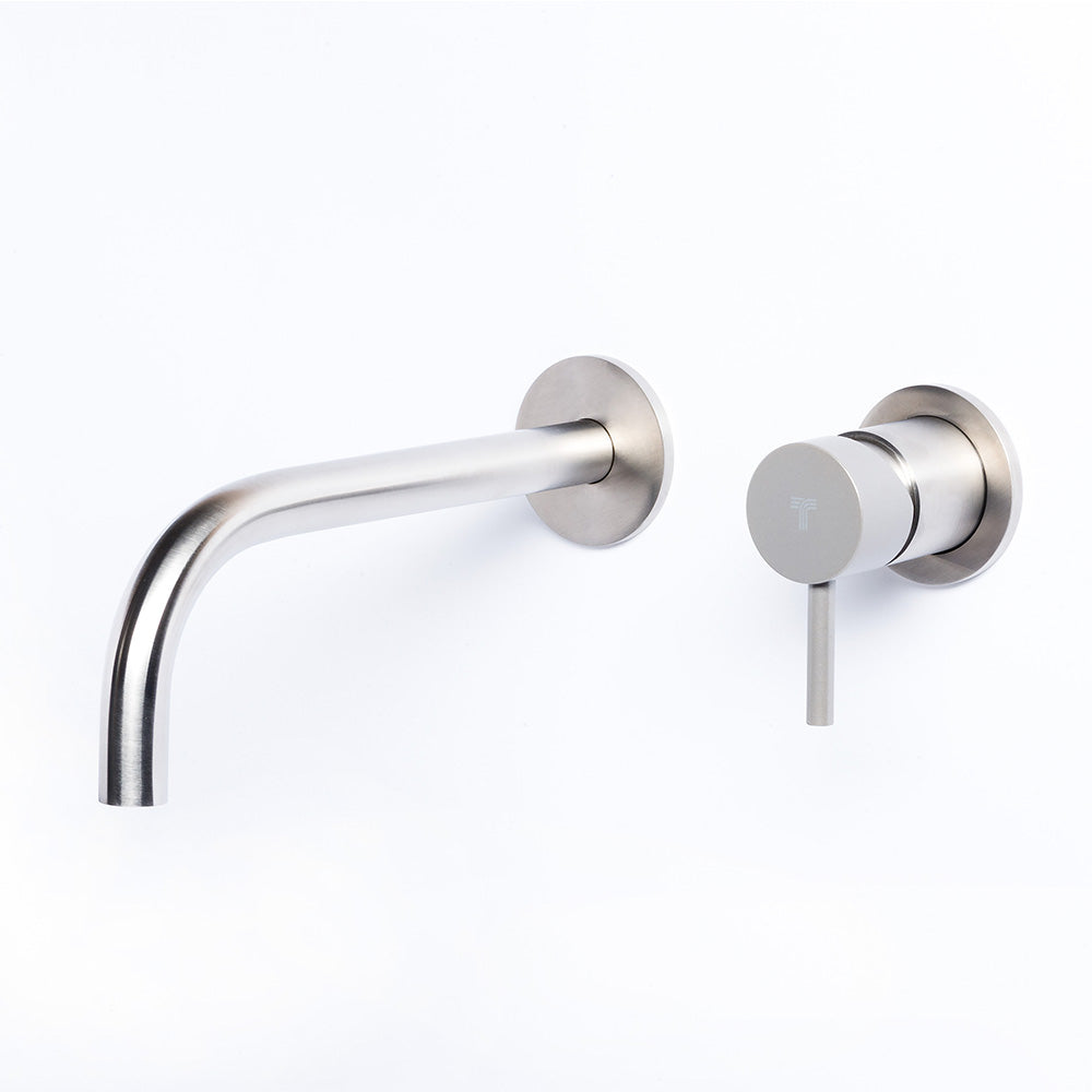 Tubico Colorado miscelatore lavabo a parete in acciaio inox con maniglia Roccia Made in Italy T20050R