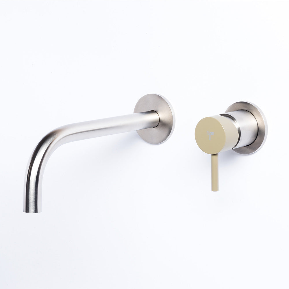 Tubico Colorado miscelatore lavabo a parete in acciaio inox con maniglia Ulivo Made in Italy T20050U