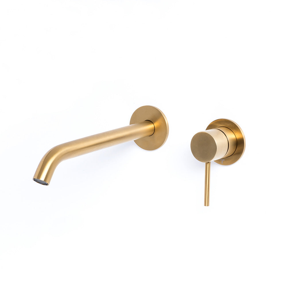 Tubico Tevere rubinetto miscelatore a parete per lavabo in acciaio inox 316L oro Made in Italy T44016G