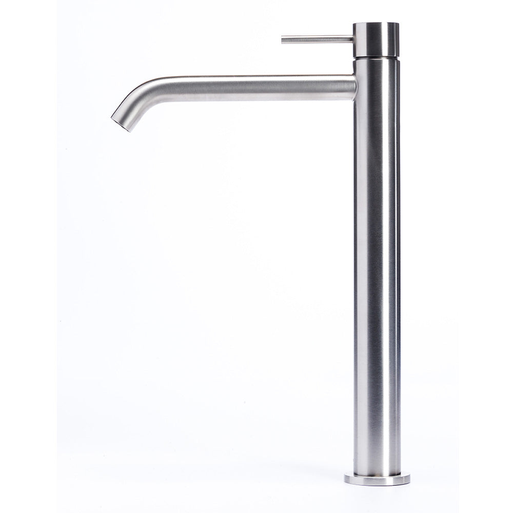 Tubico Tevere rubinetto miscelatore alto per lavabo in acciaio inox 316L satinato Made in Italy T44120S