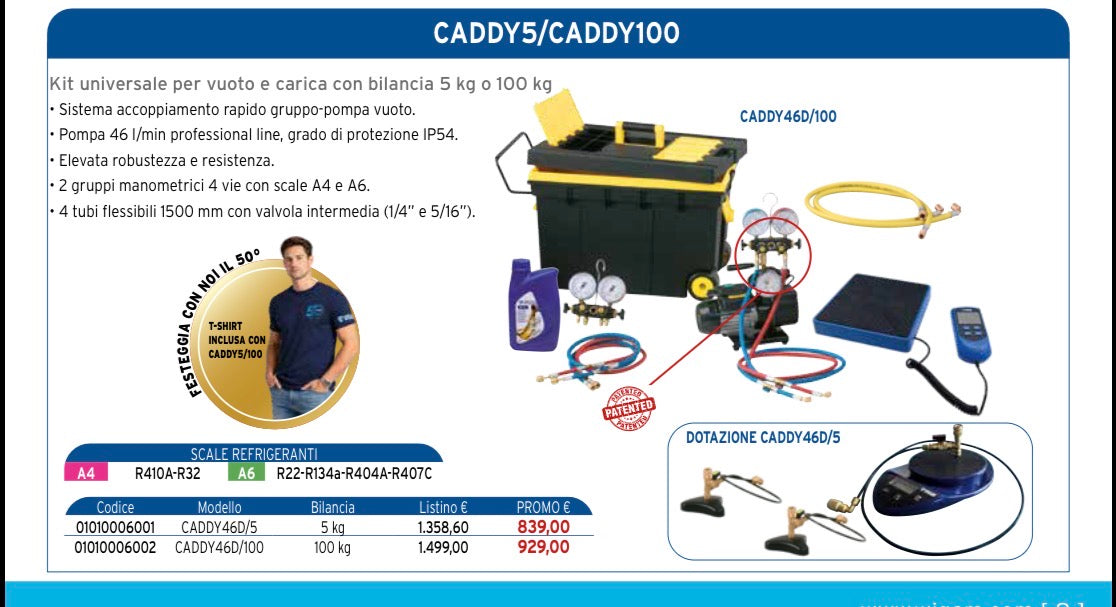 Wigam CADDY46D/5/100 kit universale per vuoto e carica 01010006002