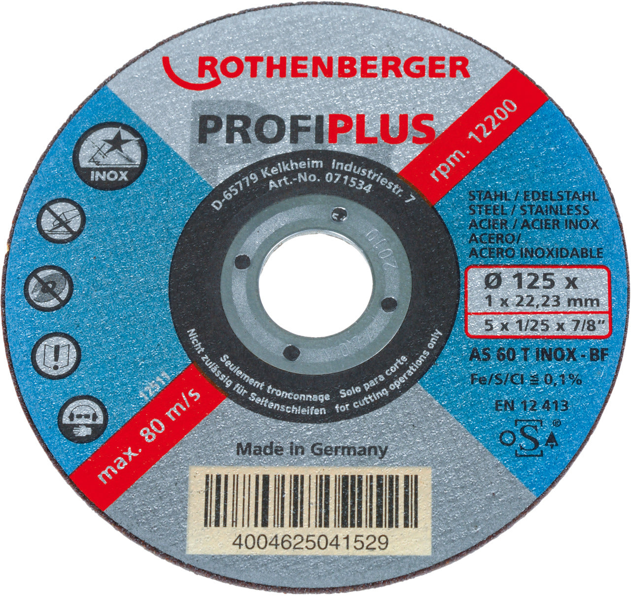 Rothenberger Disco da taglio INOX PROFI PLUS 125 x 1 mm (10 pz) - 071534D