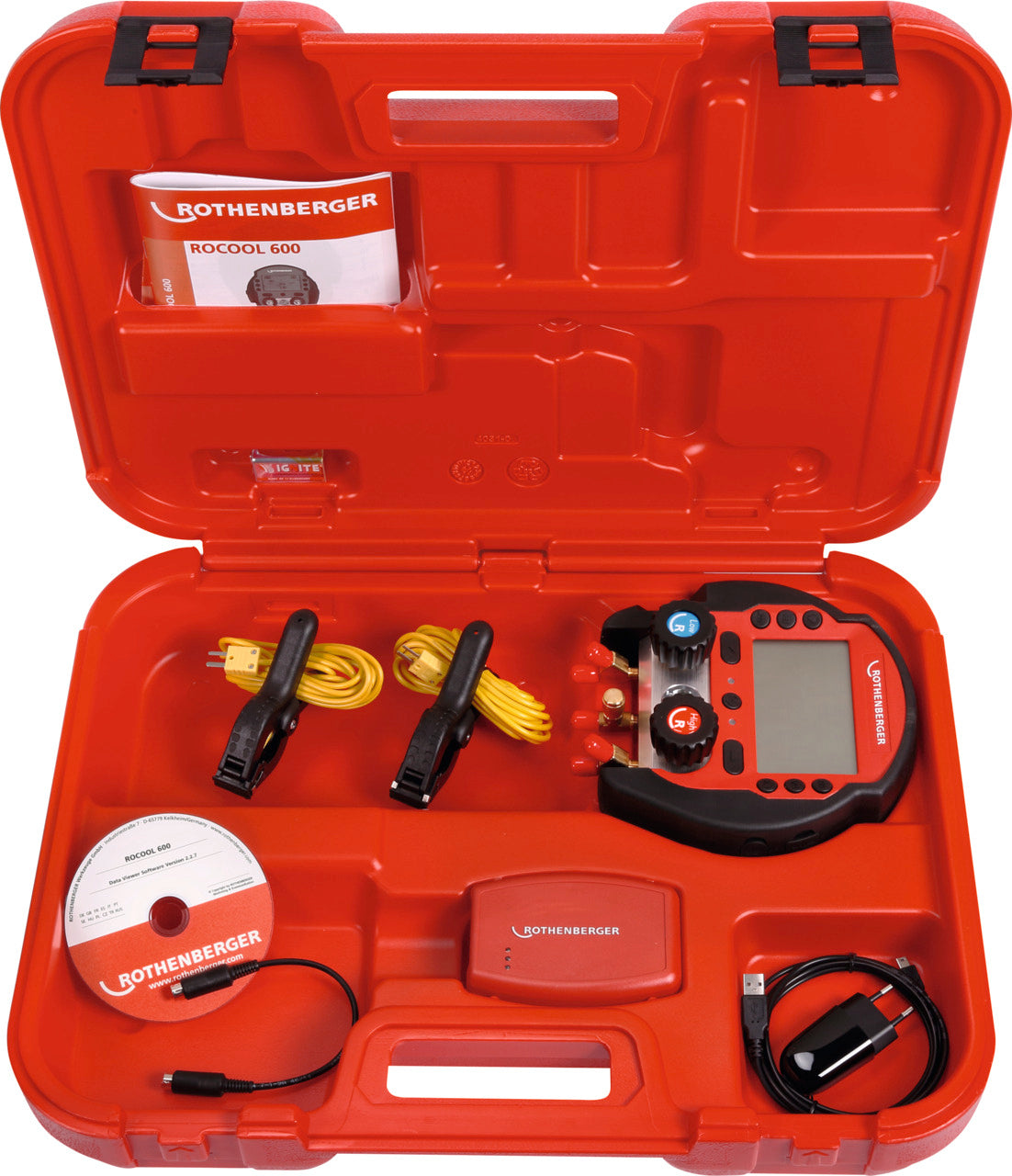 Rothenberger Manometro digitale ROCOOL 600 Set in valigetta con due termometri e RED BOX - 1000000572