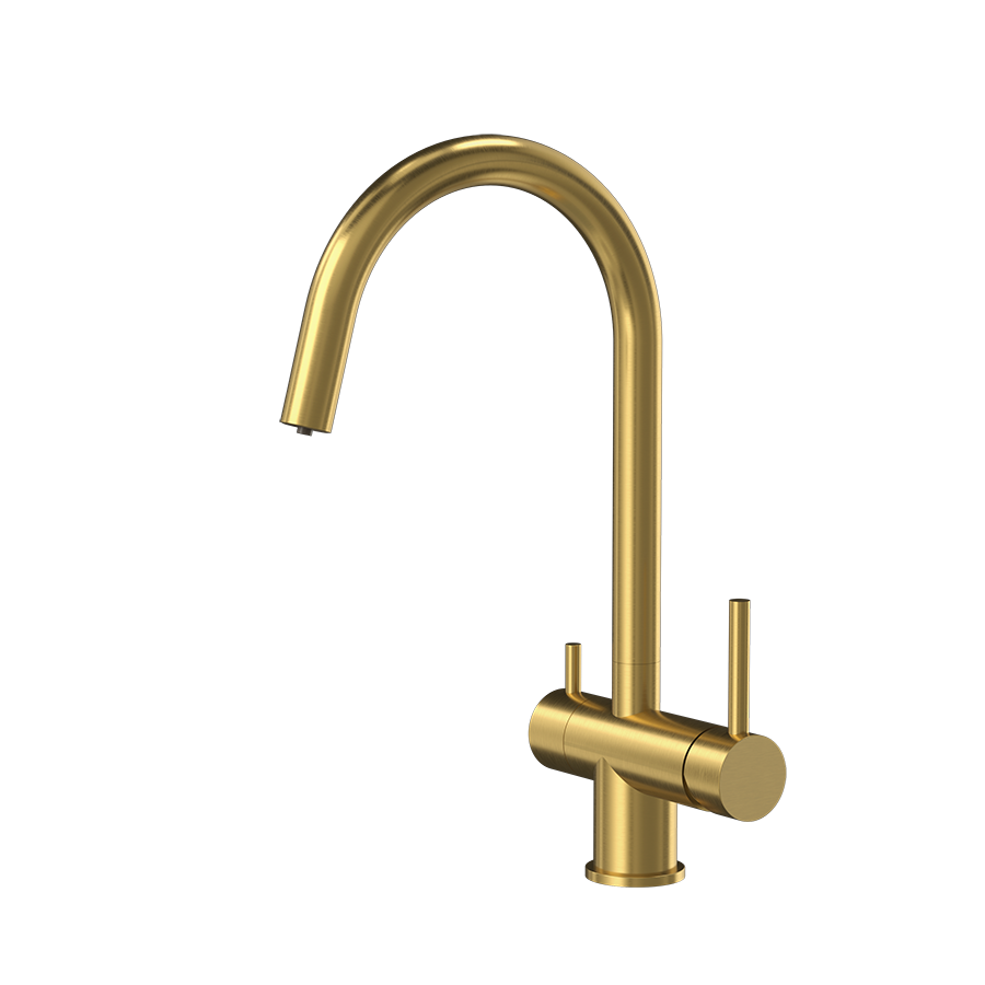 Mitigeur d'évier de cuisine 3 voies Tubico Kitchen River en PVD Gold T26512G 