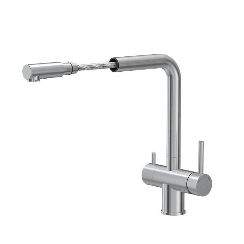 Tubico - Miscelatore lavello cucina tre vie acciaio inox doccetta estraibile - T39512S