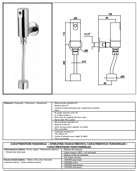 Robinet d'urinoir électronique Idral One cod. 02520/1