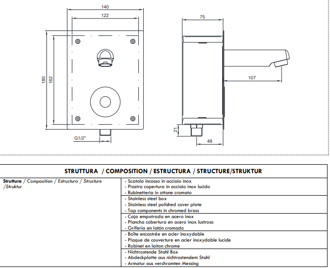 Idral One rubinetto miscelatore lavabo elettronico a parete cod. 02530
