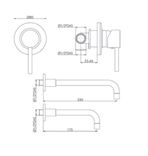 Gaboli Luigi Joy rubinetto miscelatore lavabo incasso a parete bocca 175mm