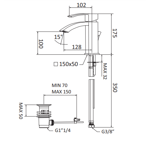 Robinet mitigeur de lavabo à jet cascade Rubinetterie Mariani Marte