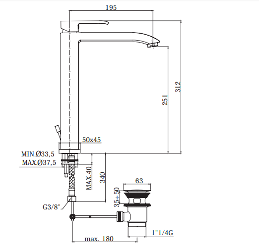 Paffoni Level rubinetto miscelatore lavabo alto 310 mm cod. LES081CR