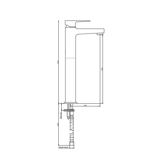 Gaboli Luigi Khuga rubinetto miscelatore lavabo alto int. 170 mm