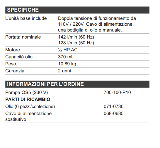 Inficon Pompa per vuoto QS5 5 CFM (128 l/m) 700-100-P10