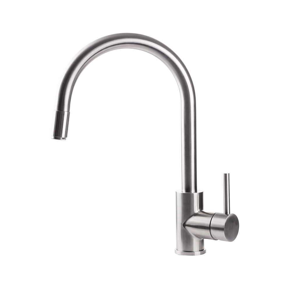 Robinet mitigeur d'évier en acier inoxydable avec bec rond Tubico Kitchen River Fabriqué en Italie T21040S